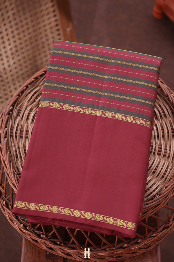 Kanchipuram Silk Saree In Green And Red With Stripes Design