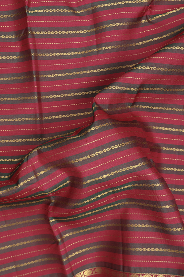 Kanchipuram Silk Saree In Green And Red With Stripes Design