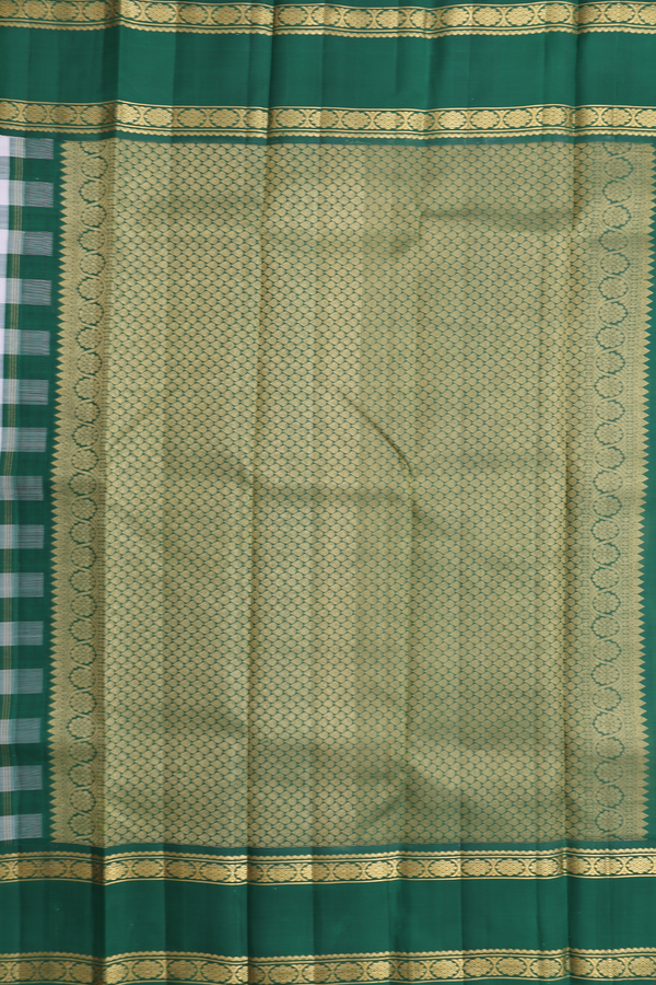 Kanchipuram Silk Saree In Green And White With Checks Design