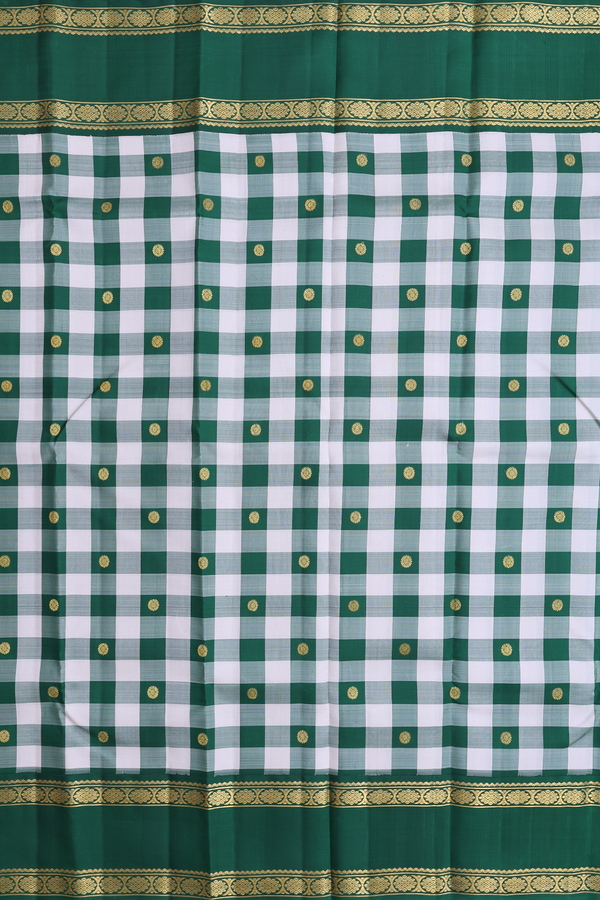 Kanchipuram Silk Saree In Green And White With Checks Design