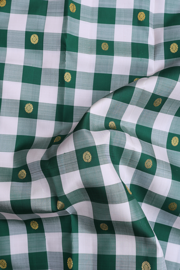 Kanchipuram Silk Saree In Green And White With Checks Design