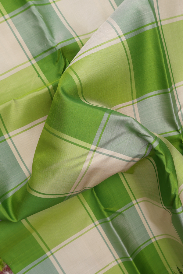 Kanchipuram Silk Saree In Green And White With Checks Design