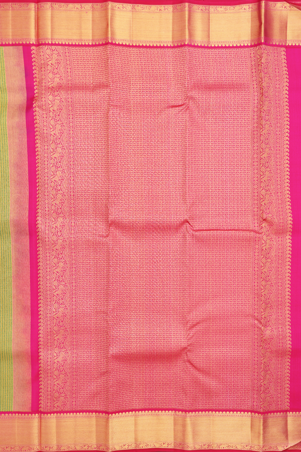 Kanchipuram Silk Saree In Green And Yellow With Checks Design