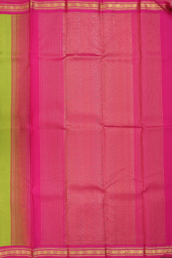 Kanchipuram Silk Saree In Green And Yellow With Checks Design