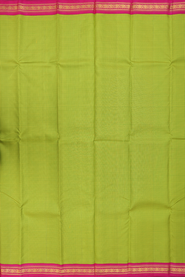 Kanchipuram Silk Saree In Green And Yellow With Checks Design