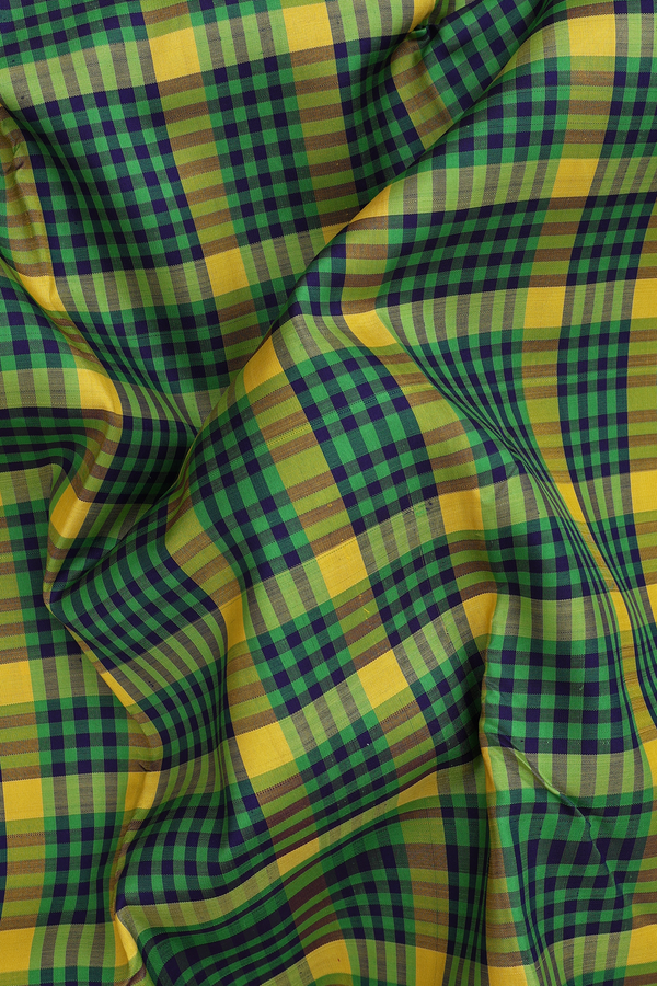 Kanchipuram Silk Saree In Green And Yellow With Checks Design