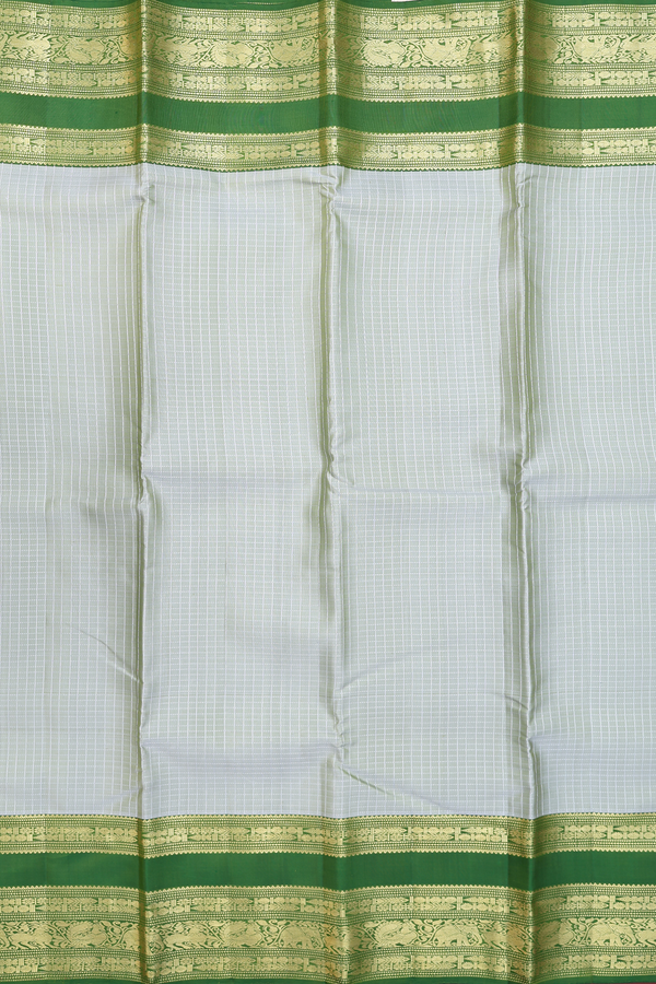 Kanchipuram Silk Saree In Green Beige With Checks Design