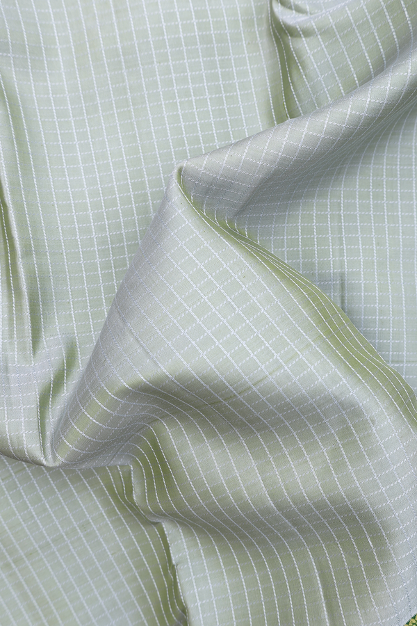 Kanchipuram Silk Saree In Green Beige With Checks Design