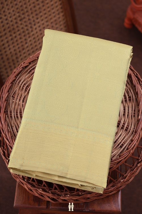 Kanchipuram Silk Saree In Green Beige With Jacquard Pattern