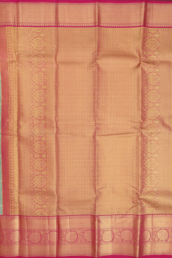 Kanchipuram Silk Saree In Green Tissue With Floral Border