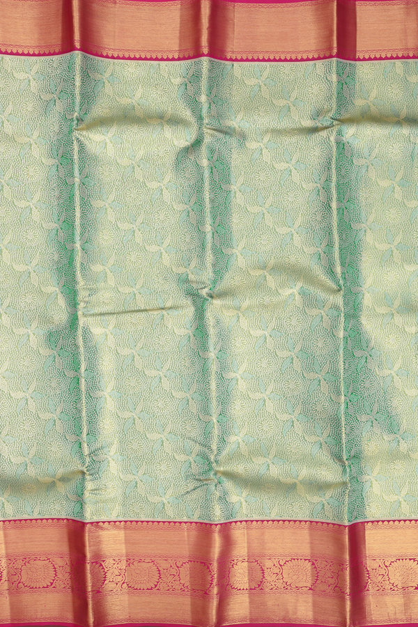 Kanchipuram Silk Saree In Green Tissue With Floral Border