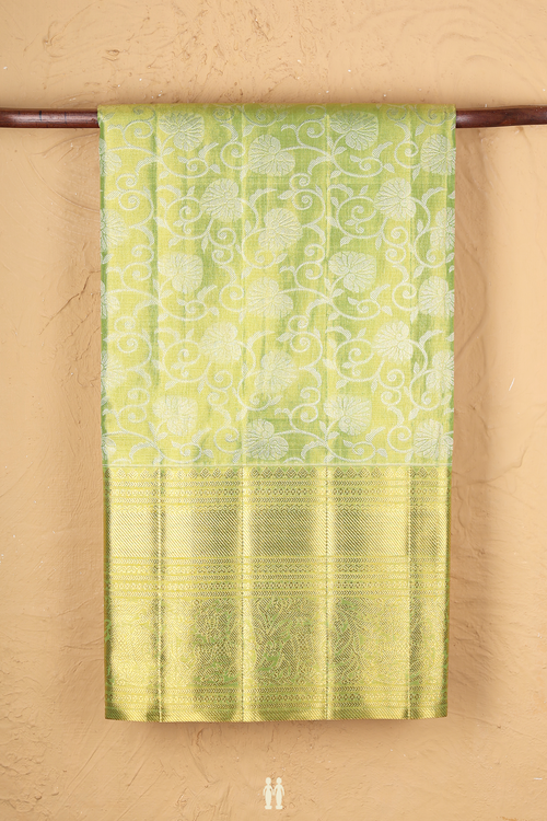 Kanchipuram Silk Saree In Green Tissue With Floral Design
