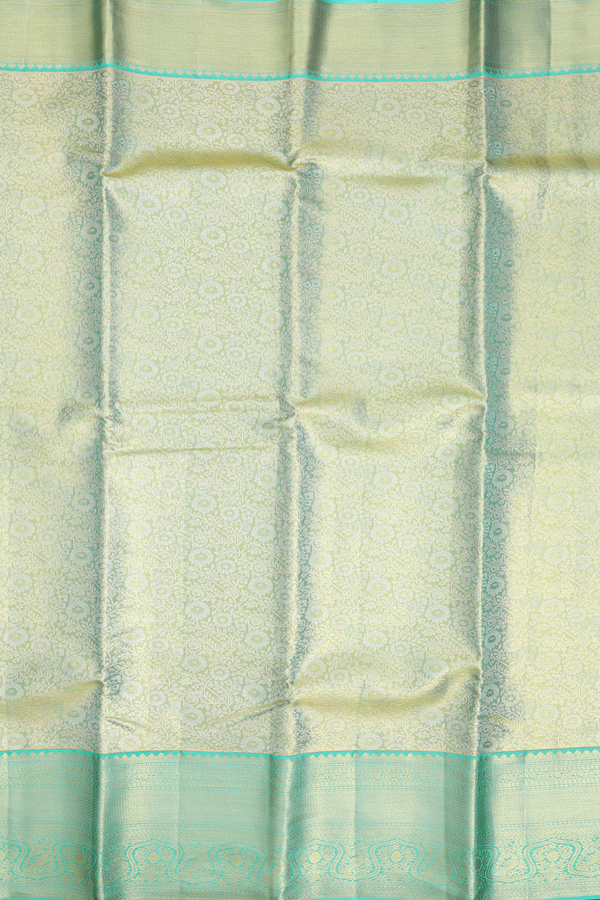 Kanchipuram Silk Saree In Green Tissue With Floral Design