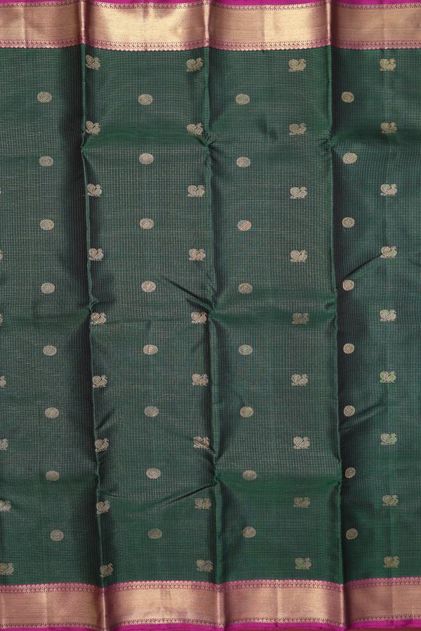 Kanchipuram Silk Saree In Green With Checks Along Buttas