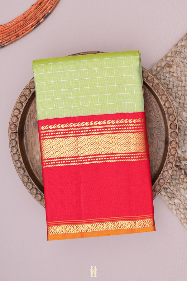 Kanchipuram Silk Saree In Green With Checks Design