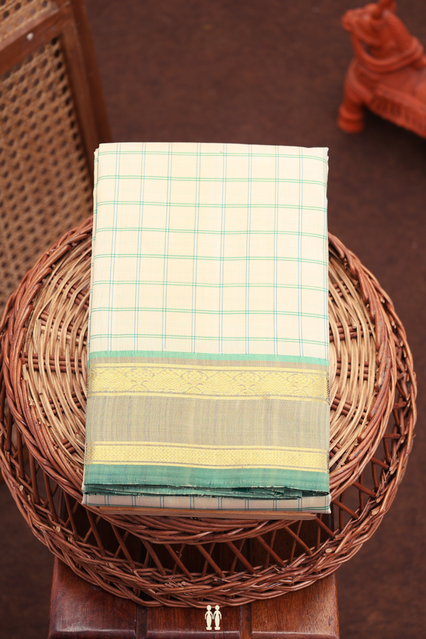 Kanchipuram Silk Saree In Beige With Checks Design