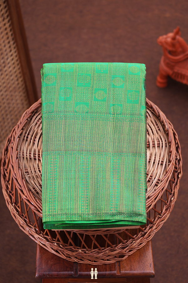 Kanchipuram Silk Saree In Green With Checks Design