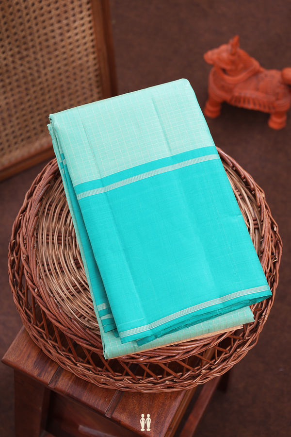 Kanchipuram Silk Saree In Green With Checks Design