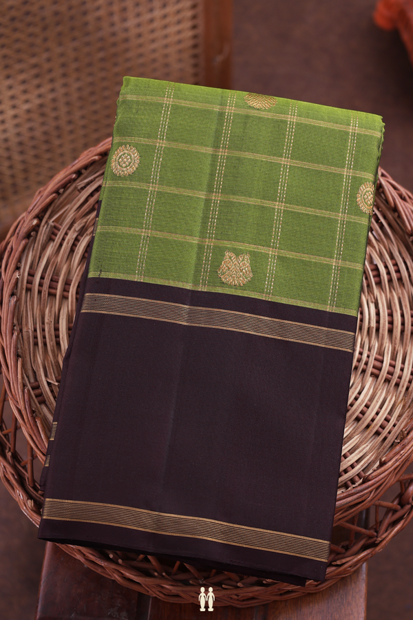 Kanchipuram Silk Saree In Green With Checks Design