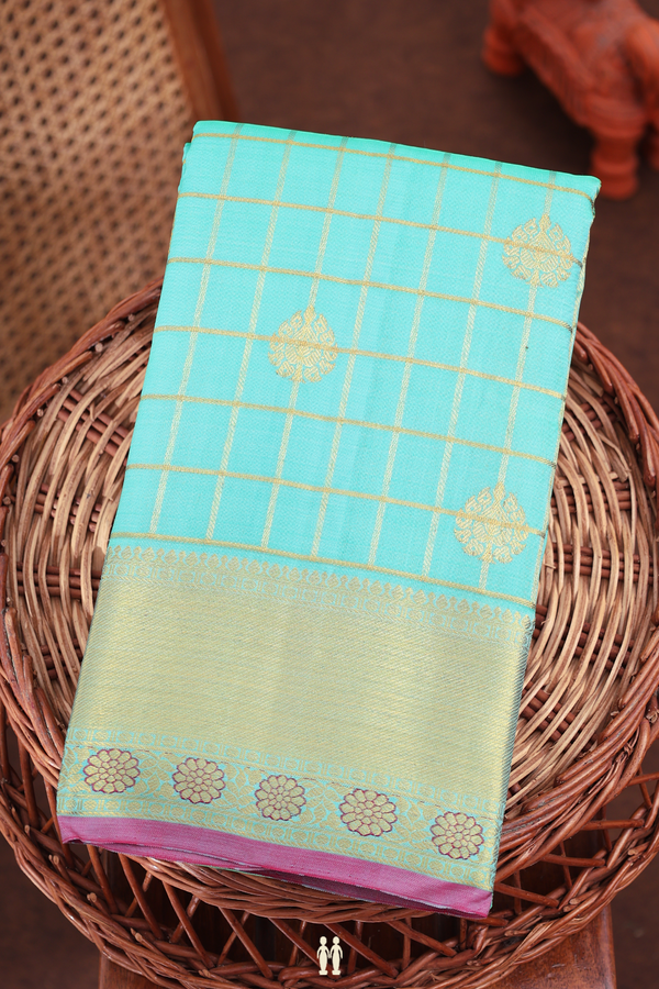 Kanchipuram Silk Saree In Green With Checks Design