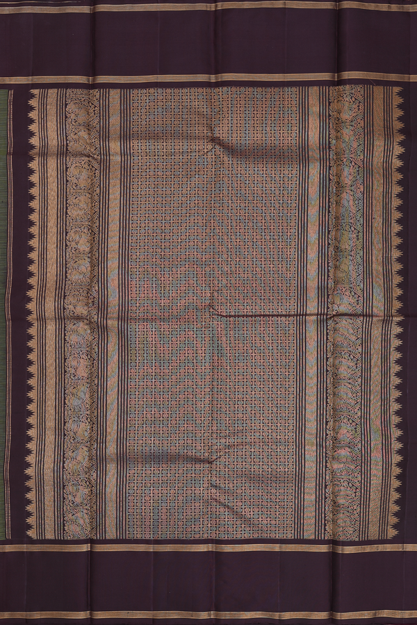 Kanchipuram Silk Saree In Green With Checks Design