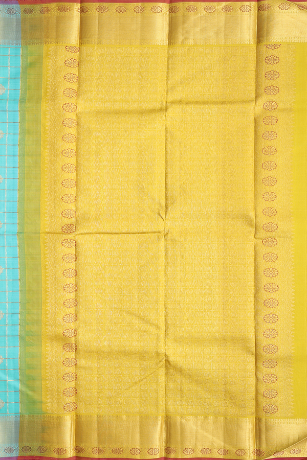 Kanchipuram Silk Saree In Green With Checks Design