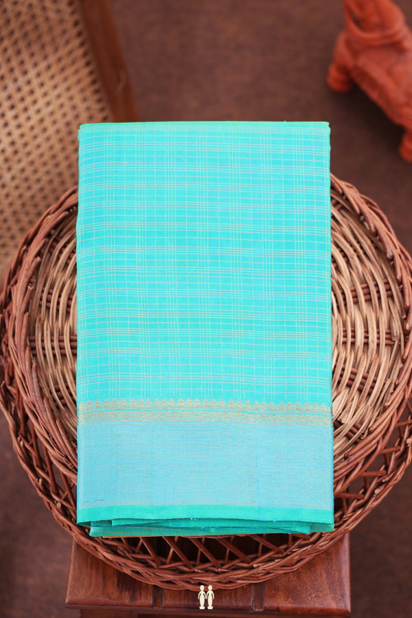 Kanchipuram Silk Saree In Green With Checks Design