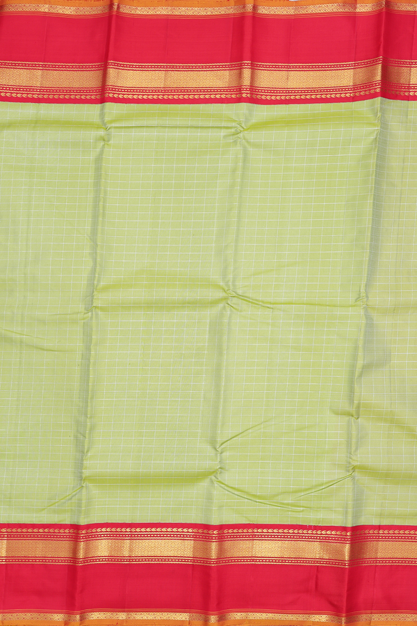 Kanchipuram Silk Saree In Green With Checks Design