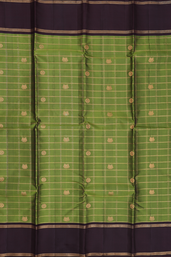 Kanchipuram Silk Saree In Green With Checks Design
