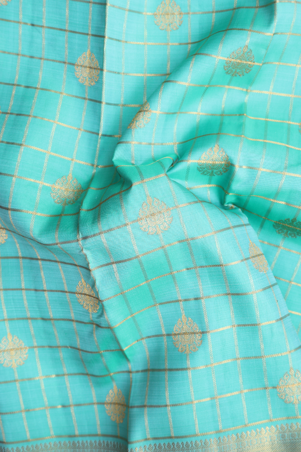Kanchipuram Silk Saree In Green With Checks Design
