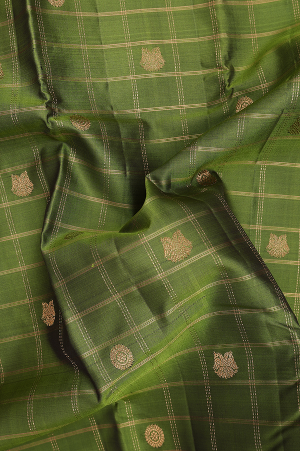 Kanchipuram Silk Saree In Green With Checks Design