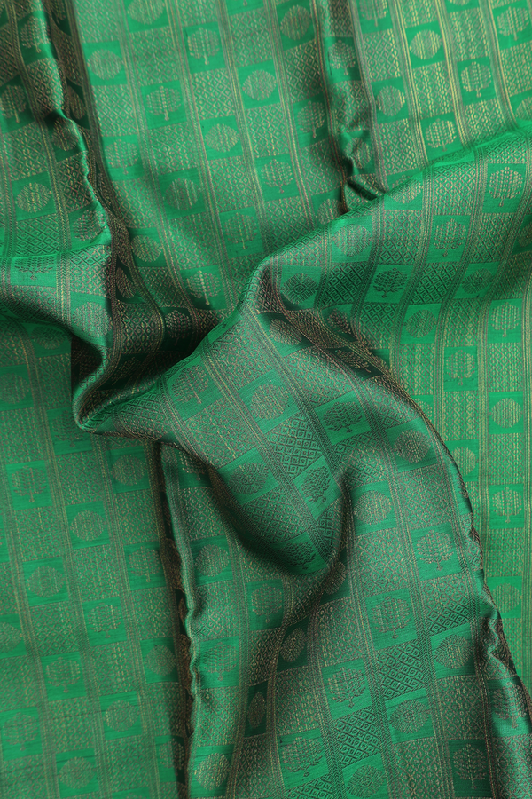 Kanchipuram Silk Saree In Green With Checks Design