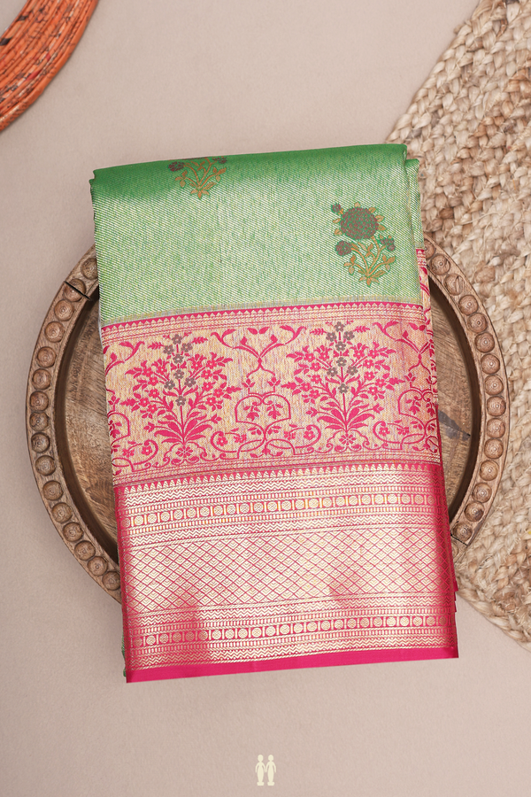Kanchipuram Silk Saree In Green With Floral Buttas
