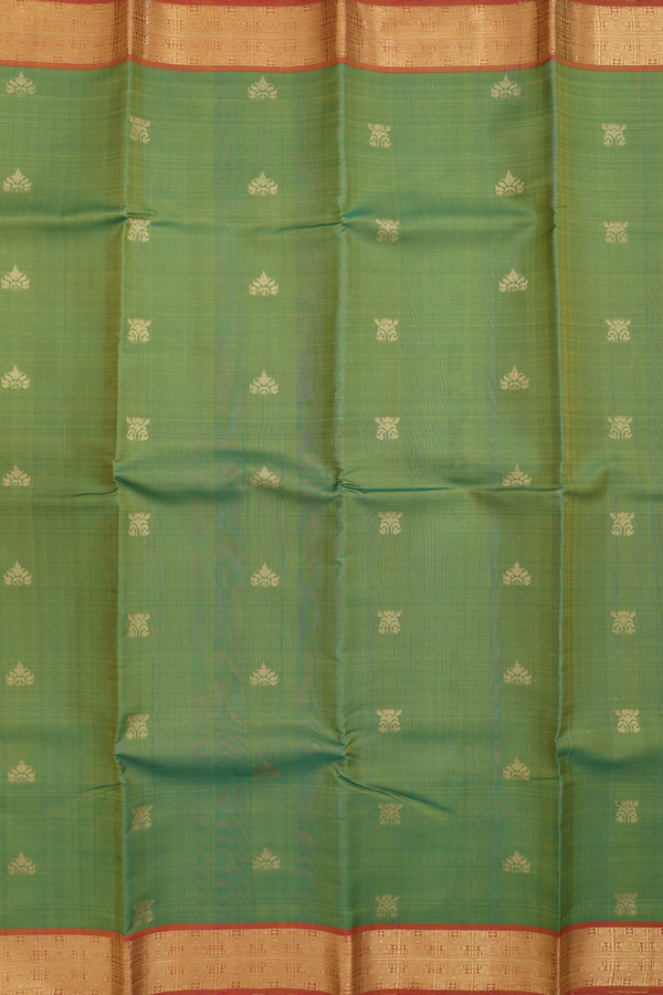 Kanchipuram Silk Saree In Fern Green With Zari Buttas