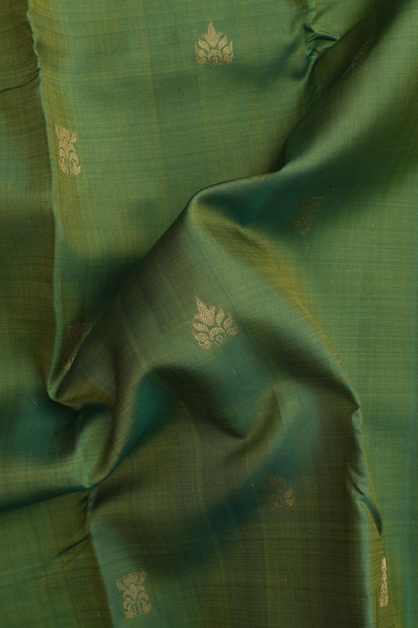 Kanchipuram Silk Saree In Fern Green With Zari Buttas