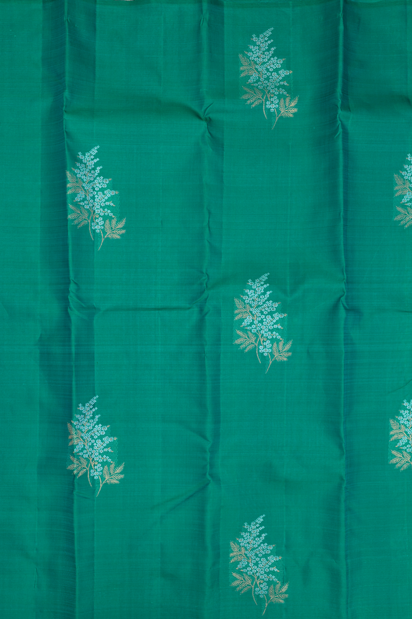 Kanchipuram Silk Saree In Green With Floral Design