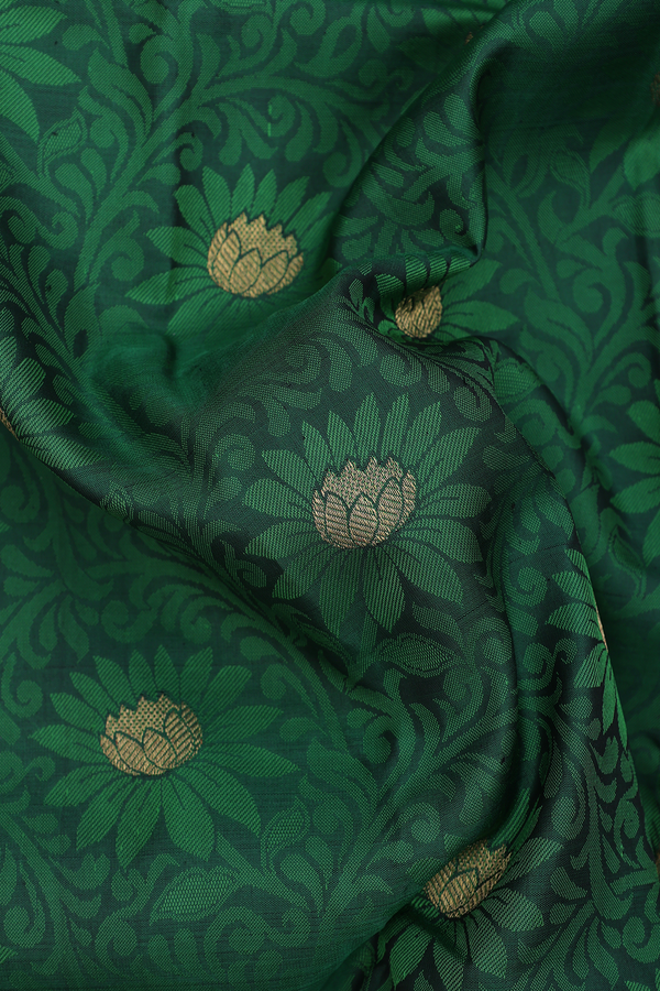 Kanchipuram Silk Saree In Green With Floral Design