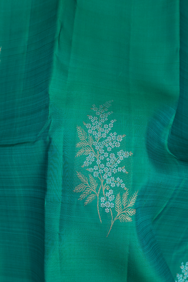 Kanchipuram Silk Saree In Green With Floral Design