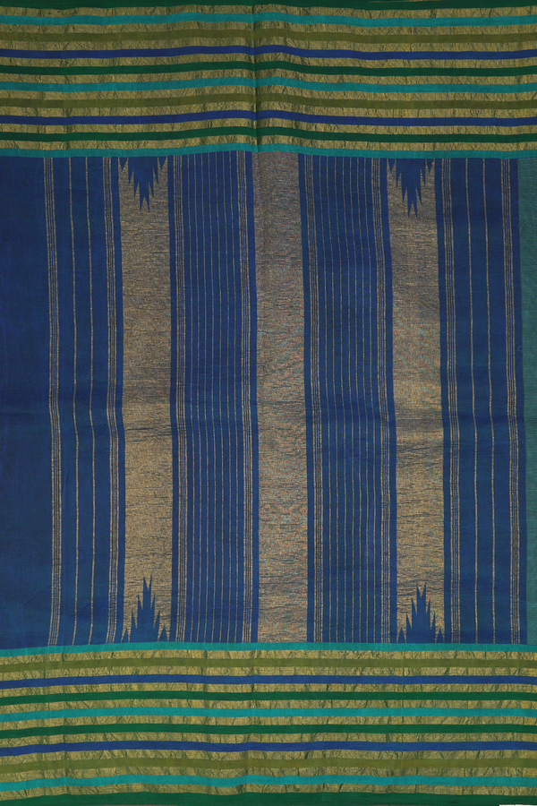 Kanchipuram Silk Saree In Green With Floral Hand Painted