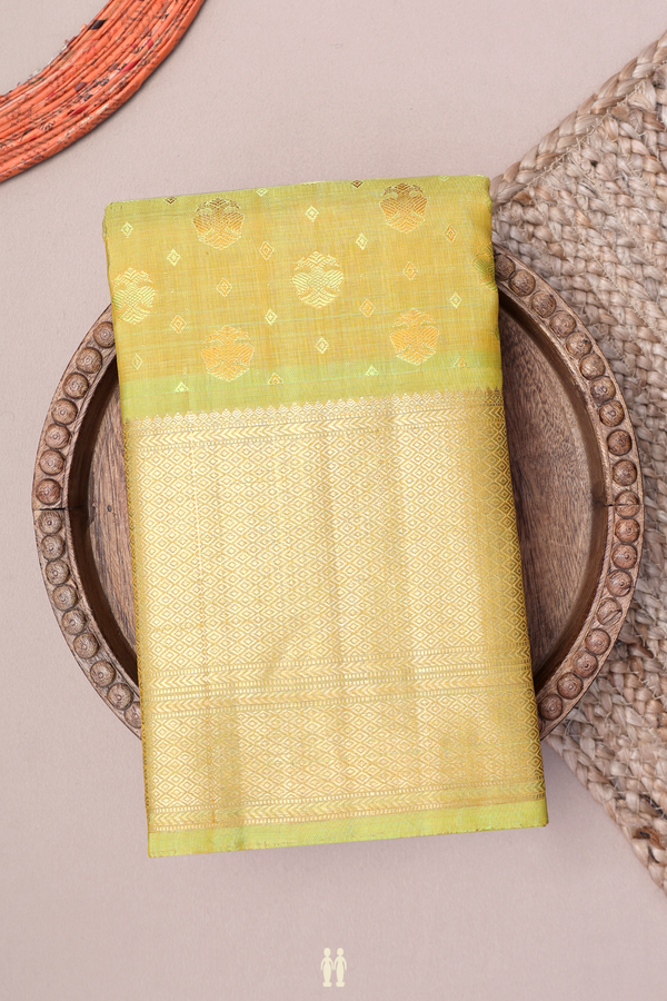 Kanchipuram Silk Saree In Green With Iruthalai Pakshi Buttas