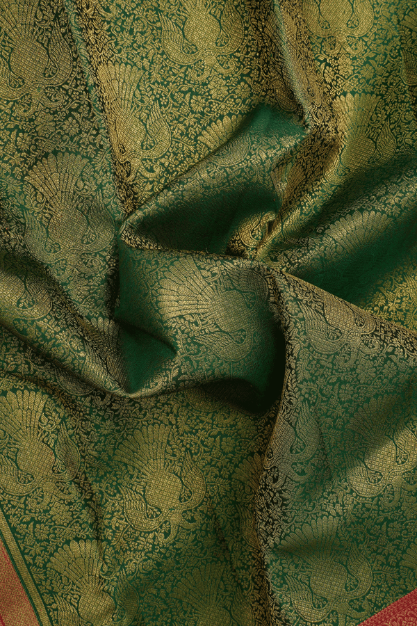 Kanchipuram Silk Saree In Green With Iruthalai Pakshi Design