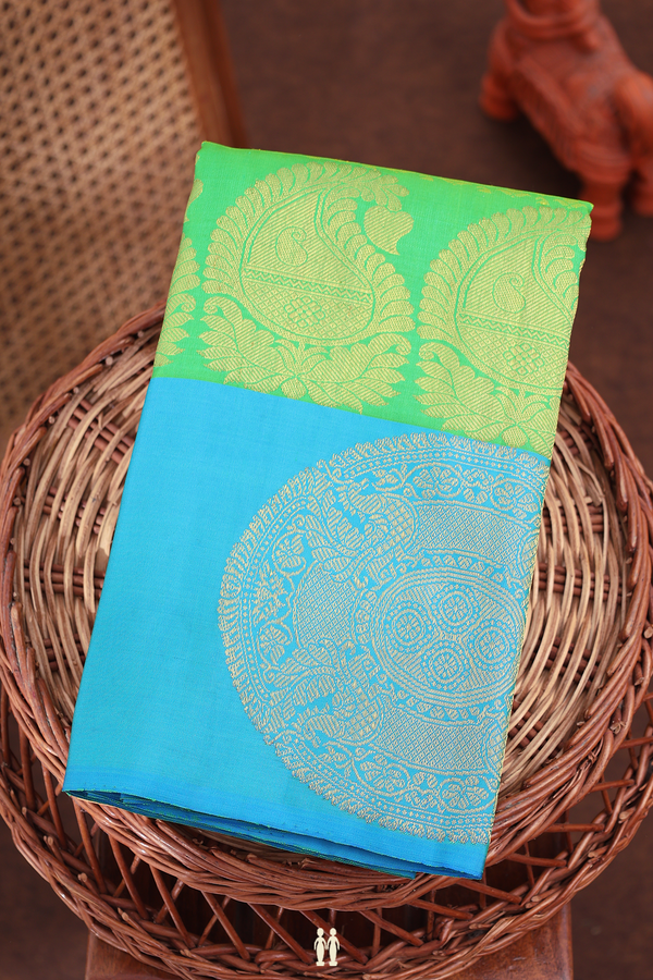 Kanchipuram Silk Saree In Parrot Green With Jacquard Pattern