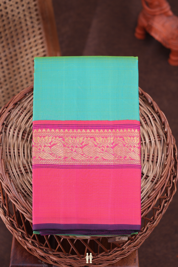 Kanchipuram Silk Saree In Green With Korvai Border