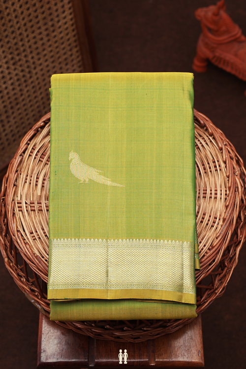 Kanchipuram Silk Saree In Green With Parrot Motifs