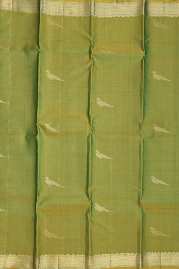 Kanchipuram Silk Saree In Green With Parrot Motifs