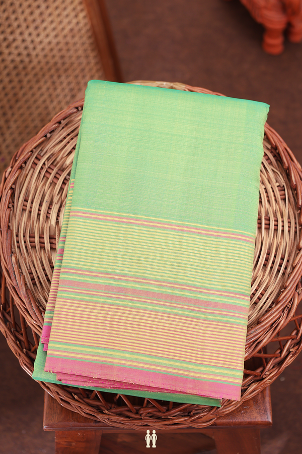 Kanchipuram Silk Saree In Stone Green With Stripes Border