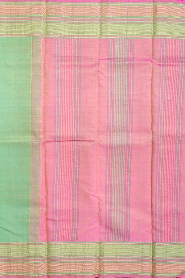 Kanchipuram Silk Saree In Stone Green With Stripes Border