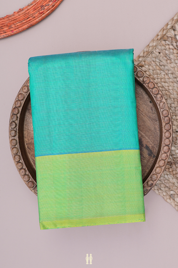 Kanchipuram Silk Saree In Green With Stripes Design