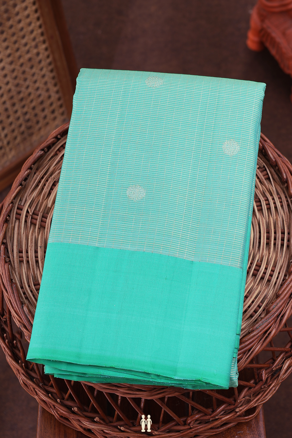Kanchipuram Silk Saree In Green With Stripes Design