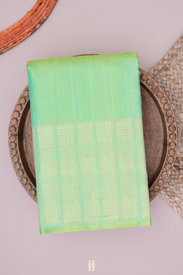 Kanchipuram Silk Saree In Green With Stripes Design